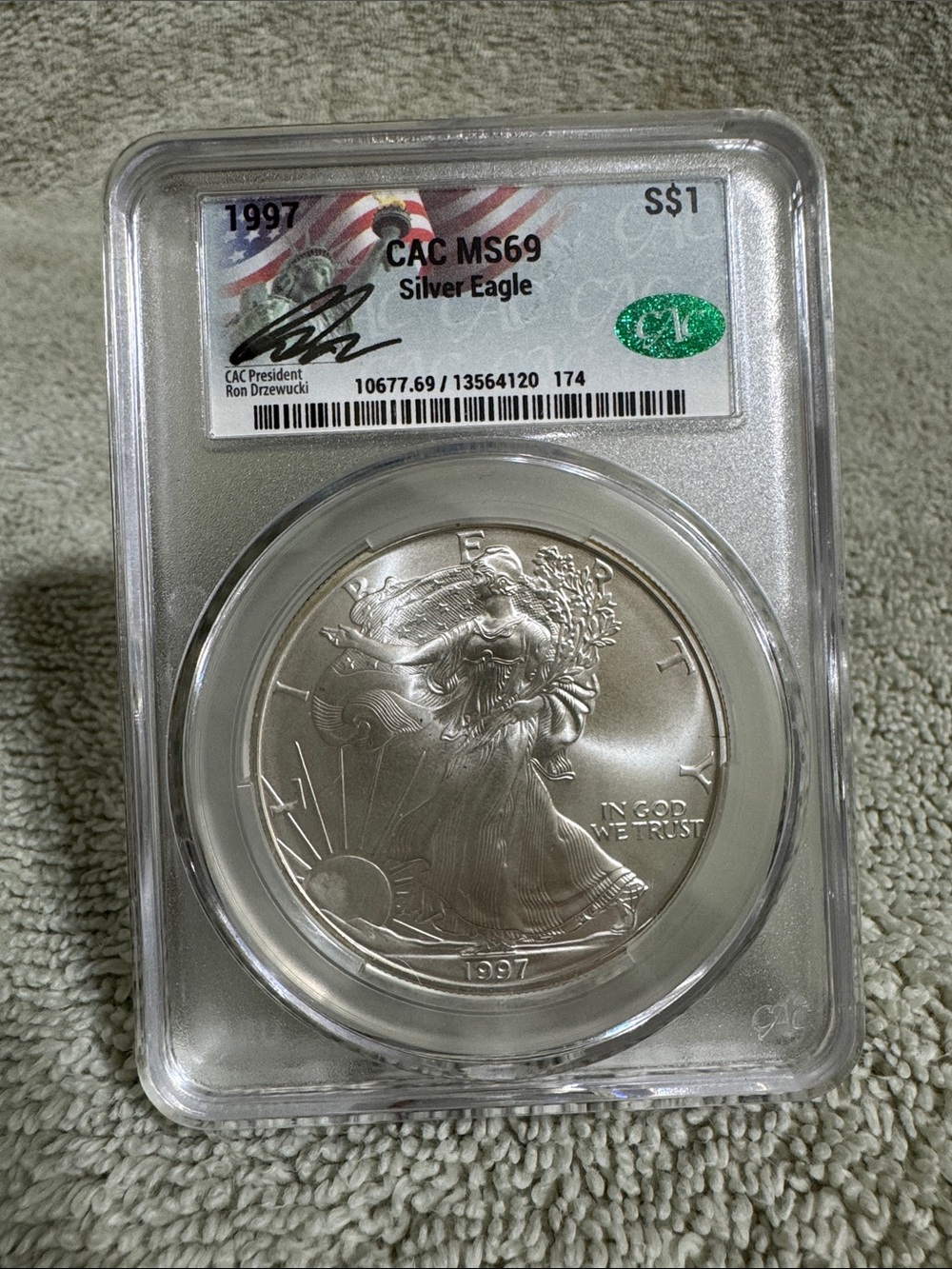 1997 Silver Eagle CAC MS69 Certified Silver Dollar